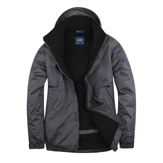 Uneek - Unisex Premium Outdoor Jacket - Main Fabric: 100% Polyester Waterproof Coated Fabr - Deep Grey/Black - Size 2XL