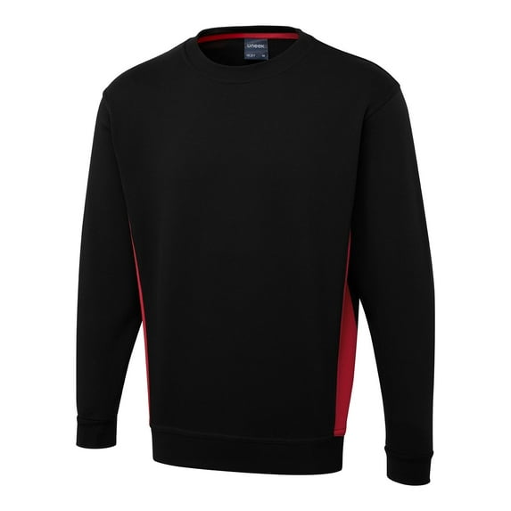 Uneek - Unisex Two Tone Crew New Sweatshirt/Jumper - 60% Cotton 40% Polyester - Black/Red - Size 3XL