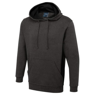 Uneek - Unisex Two Tone Hooded Sweatshirt/Jumper - 60% Cotton 40% Polyester - Charcoal/Black - Size S
