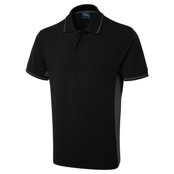 Uneek - Unisex Two Tone Polo Shirt - Black/Charcoal - Size XL