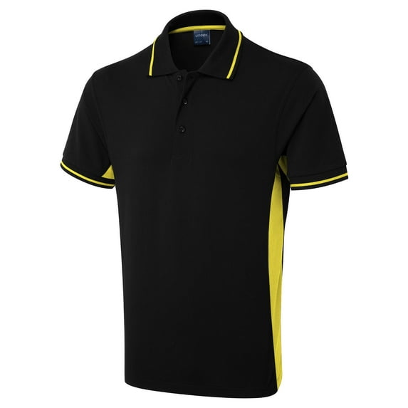 Uneek - Unisex Two Tone Polo Shirt - Black/Yellow - Size 2XL