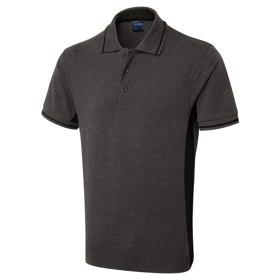 Uneek - Unisex Two Tone Polo Shirt - Charcoal/Black - Size L