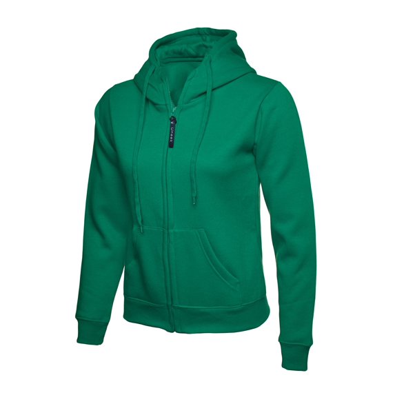 Uneek - Women's/Ladies Classic Full Zip Hooded Sweatshirt/Jumper - 50% Polyester 50% Cotton - Kelly Green - Size L