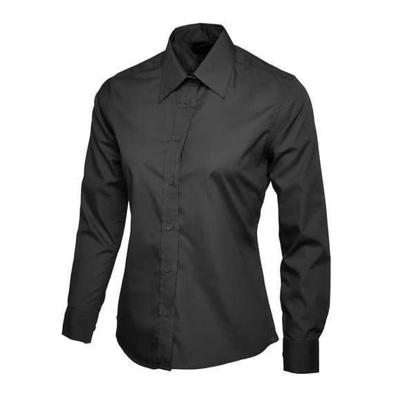 Uneek - Women's/Ladies Ladies Poplin Full Sleeve Shirt - 65% Polyester 35% Cotton - Black - Size S