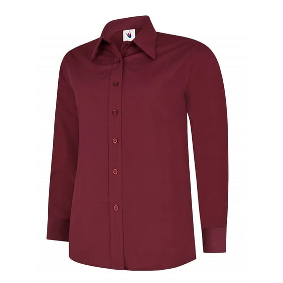Uneek - Women's/Ladies Ladies Poplin Full Sleeve Shirt - 65% Polyester 35% Cotton - Burgundy - Size 4XL