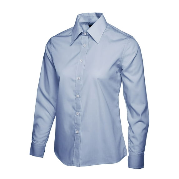 Uneek - Women's/Ladies Ladies Poplin Full Sleeve Shirt - 65% Polyester 35% Cotton - Light Blue - Size XL