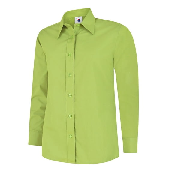 Uneek - Women's/Ladies Ladies Poplin Full Sleeve Shirt - 65% Polyester 35% Cotton - Lime - Size 3XL