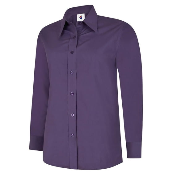 Uneek - Women's/Ladies Ladies Poplin Full Sleeve Shirt - 65% Polyester 35% Cotton - Purple - Size L