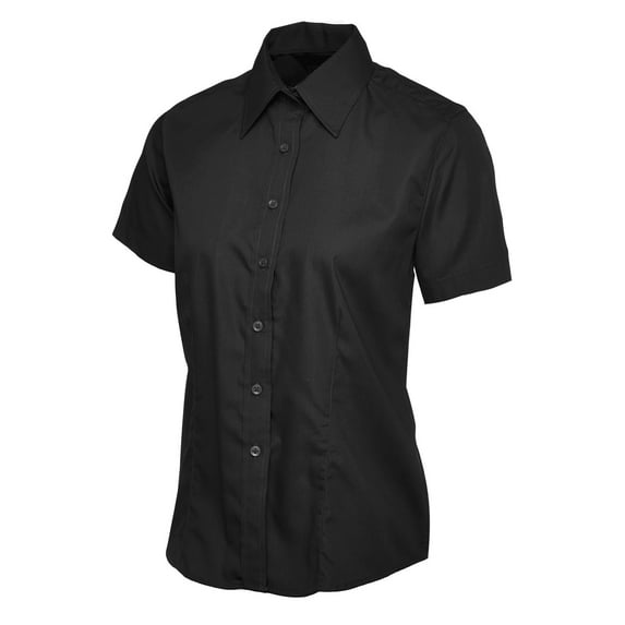 Uneek - Women's/Ladies Ladies Poplin Half Sleeve Shirt - 65% Polyester 35% Cotton Poplin - Black - Size XS