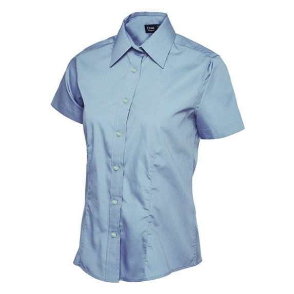 Uneek - Women's/Ladies Ladies Poplin Half Sleeve Shirt - 65% Polyester 35% Cotton Poplin - Light Blue - Size S