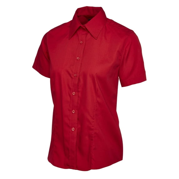 Uneek - Women's/Ladies Ladies Poplin Half Sleeve Shirt - 65% Polyester 35% Cotton Poplin - Red - Size XS