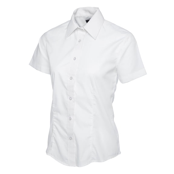 Uneek - Women's/Ladies Ladies Poplin Half Sleeve Shirt - 65% Polyester 35% Cotton Poplin - White - Size L