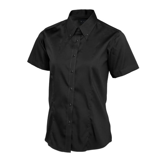 Uneek - Women's/Ladies Pinpoint Oxford Half Sleeve Shirt - 70% Combed Cotton - Black - Size M