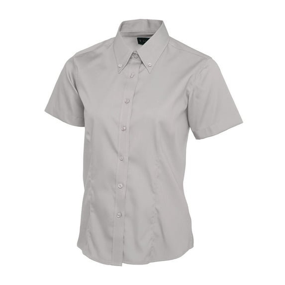 Uneek - Women's/Ladies Pinpoint Oxford Half Sleeve Shirt - 70% Combed Cotton - Silver Grey - Size 4XL