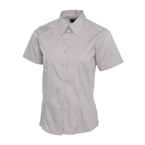 Uneek - Women's/Ladies Pinpoint Oxford Half Sleeve Shirt - 70% Combed Cotton - Silver Grey - Size S