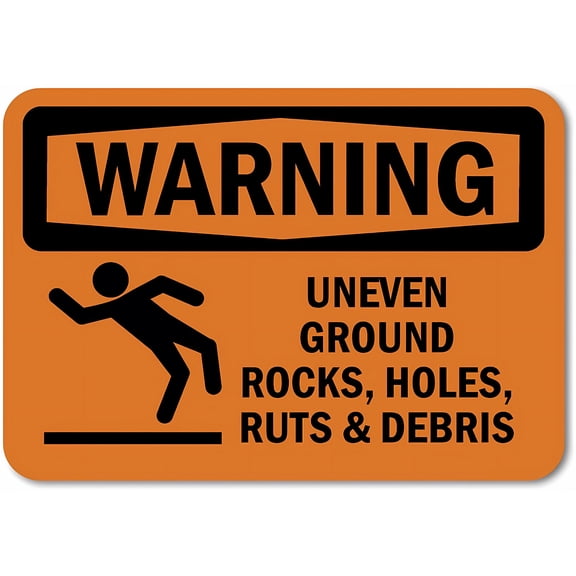 Uneven Ground Rocks Holes ANSI Warning Sign - 8"x12" Metal Sign, Durable Tin Wall Decor for Home Garage Yard Workplace, Trip Hazard, Safety Alert