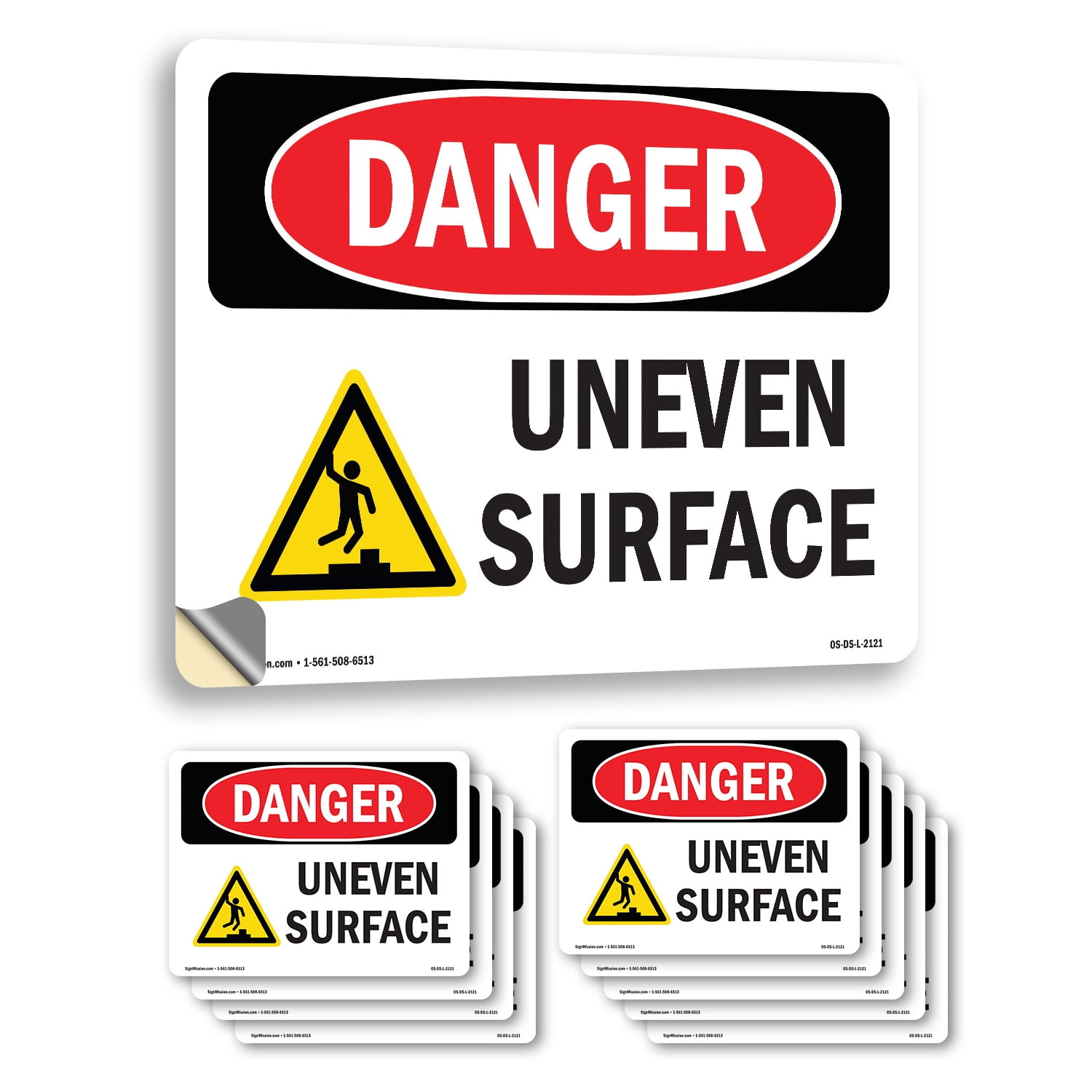 Uneven Surface OSHA Danger Vinyl Decal Label 10 Inch x 7 Inch - 10 Pack ...