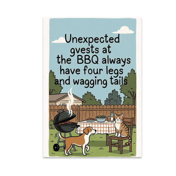 Unexpected Guests at the BBQ - Pet Lover - 13x19 Poster Print