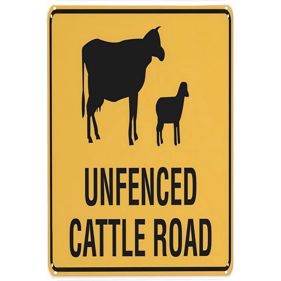 Unfenced Cattle Road Sign - 8"x12" Vintage Metal Warning Sign, Livestock Safety Decor for Home Farm Bar Coffee Shop Club Rural Road