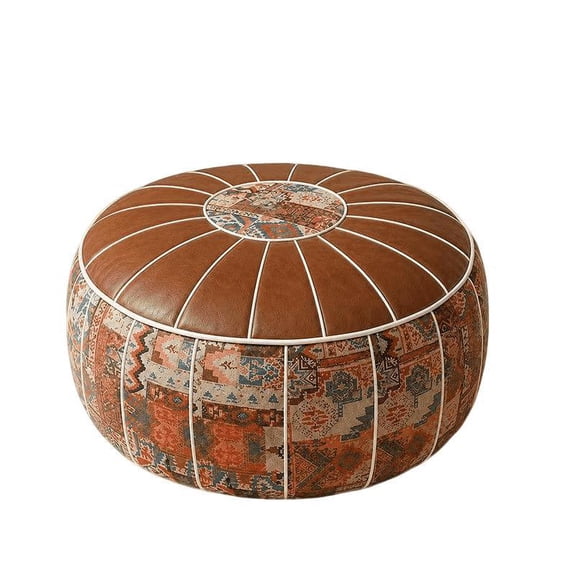 Unfilled Round Storage Ottoman Pouf, Bohemian PU Leather Footrest for Living Room
