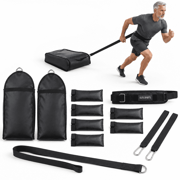 Unfilled Waterproof Sand Bag Sled Workout with 6-Level 10-60 Lb Resistance Pull System