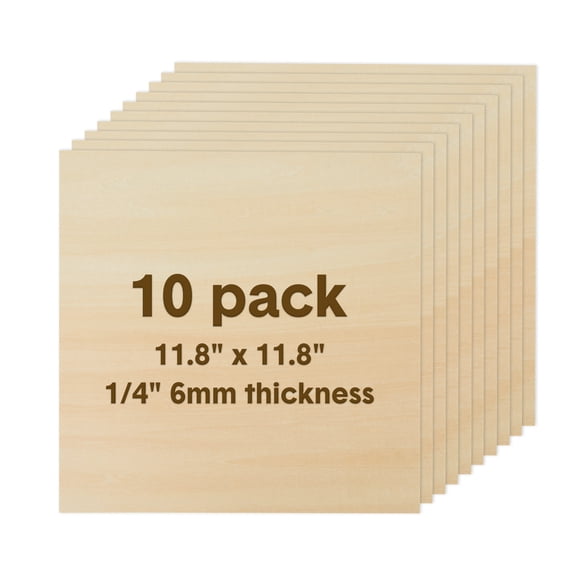 Unfinished Basswood Plywood Sheets 10 Pack 11.8x11.8x1/4 Inch Smooth Finish for Laser Engraving Painting DIY Woodworking Crafts 300x300x6mm