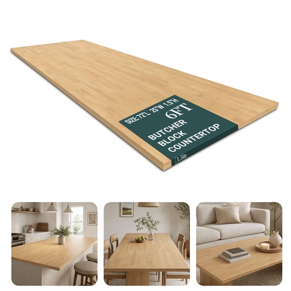 Unfinished Birch Butcher Block Countertop, Solid Wood Table Top 1.5" Thick 25"W x72"