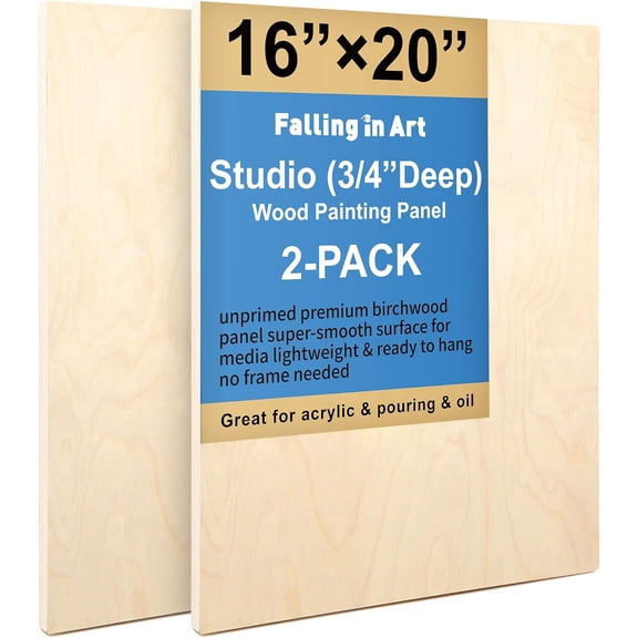 Unfinished Birch Wood Canvas Panels 16x20 Inches 2 Pack 3 4 Inch Deep Cradle Boards