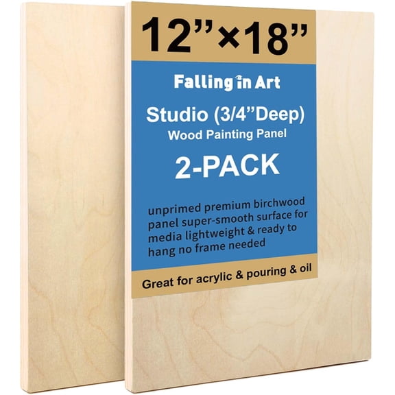 Unfinished Birch Wood Cradle Panels 12 x 18 Inches 3 4 Inch Deep 2 Pack