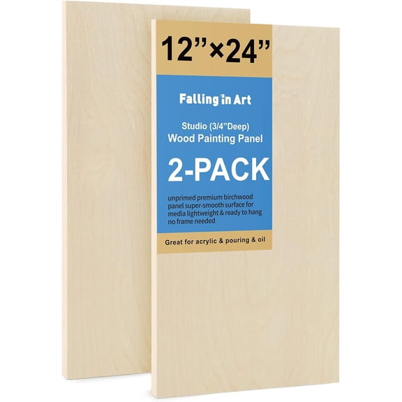 Unfinished Birch Wood Cradle Panels 12 x 24 Inches 3/4 Inch Deep 2 Pack