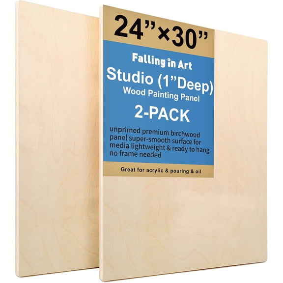 Unfinished Birch Wood Cradle Panels 24x30 Inches 1 Inch Deep 2 Pack
