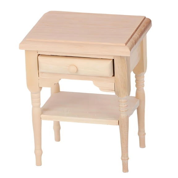 Unfinished Doll House Nightstand 1:12 Scale Miniature Wooden Bedside Table Doll House Decoration For Art Painting