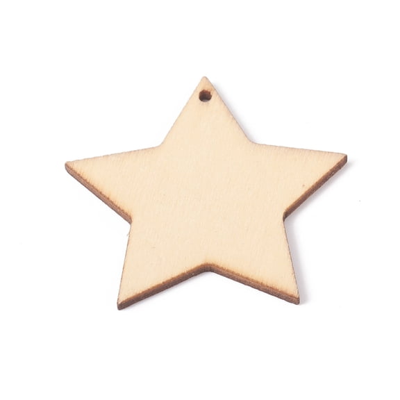 Unfinished Natural Poplar Wood Pendants Undyed Star BurlyWood 49x49.5x2.5mm Hole: 2.5mm DIY