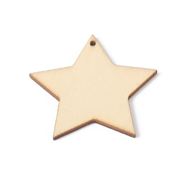 Unfinished Natural Poplar Wood Pendants Undyed Star BurlyWood 49x49.5x2.5mm Hole: 2.5mm