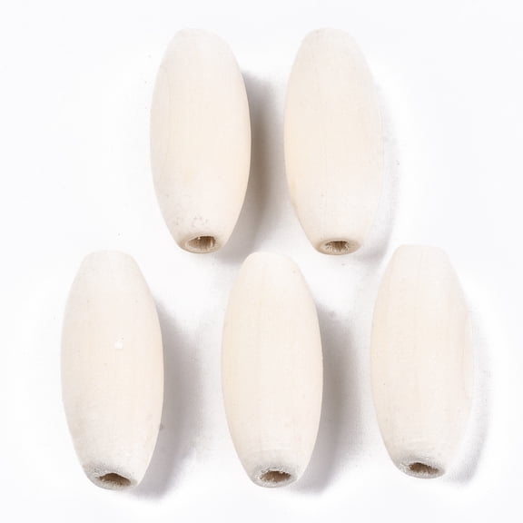 Unfinished Natural Wood Beads Undyed Large Hole Beads Oval Old Lace 35x14mm Hole: 4mm