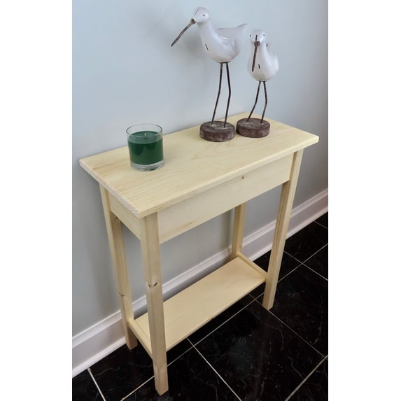 Unfinished Pine Shaker Console Sofa Wall Table With Shelf-24" long x 11.25" deep x 30" tall