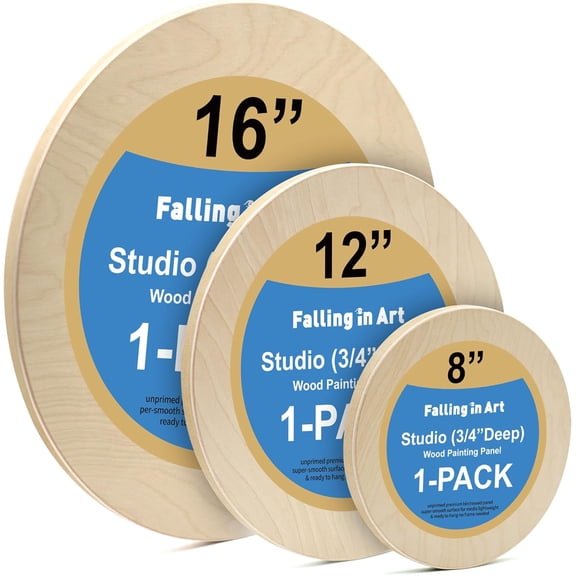 Unfinished Round Birch Wood Canvas Panels Kit 3 Pack 8 Inch 12 Inch and 16 Inch 3 4 Inch Deep Cradle Boards