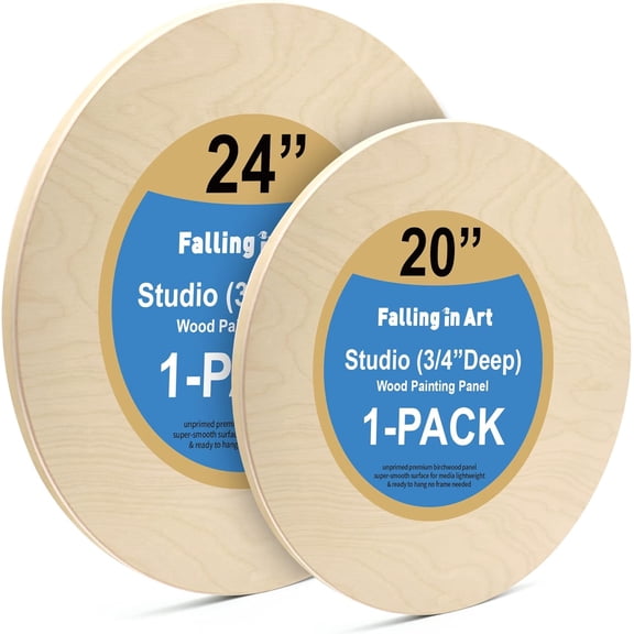 Unfinished Round Birch Wood Panels Kit 20 Inch and 24 Inch 3/4 Inch Deep Cradle Boards for Painting Pouring and Crafts