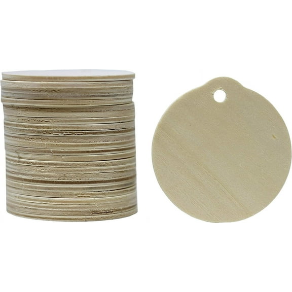 Unfinished Round Wood Christmas Ornaments - 2.5 Inch Round Slices, Ready to Paint or Decorate DIY Christmas Ornaments Hanging Decorations | 50 Pieces