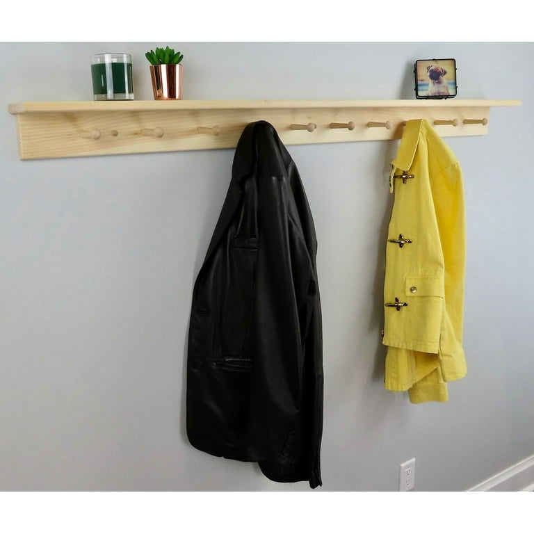 Unfinished Shaker Peg Coat Hat Rack With Shelf 60