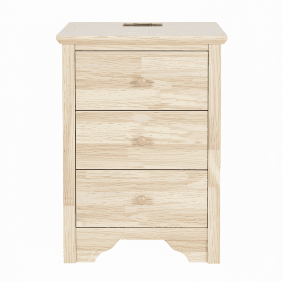 Unfinished Solid Wood Nightstand for Color DIY, 18.54" W Bedside Table with Charging Station, Nightstand with Drawers, Natural Wood End Table, Bed Side Table for Bedroom