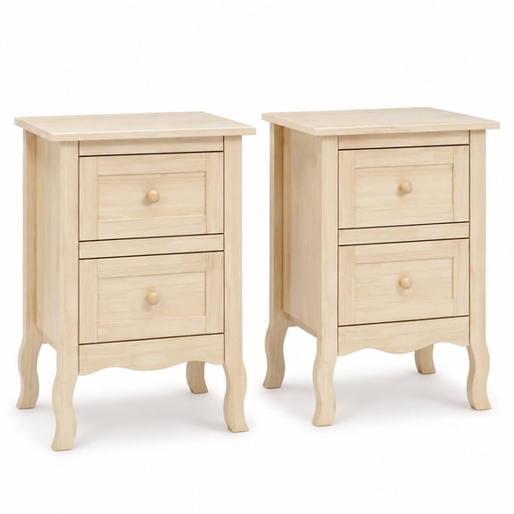 Unfinished Solid Wood Nightstands Set of 2 - Small Bedroom Side Tables with Drawers for DIY, Natural Light Wood Finish, Real Wooden Bedside Table