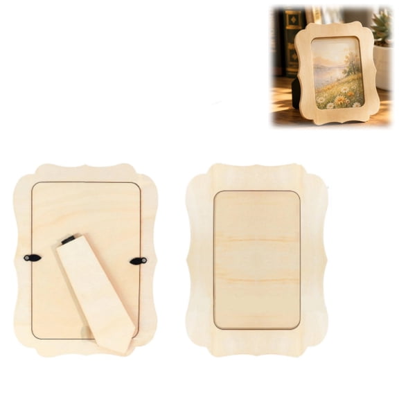 Unfinished WavyEdge Wooden Picture Frame Blank, DIY Doodle Natural Wood Photo Frame With Back Support, Handmade Craft Tabletop Decor Ornament