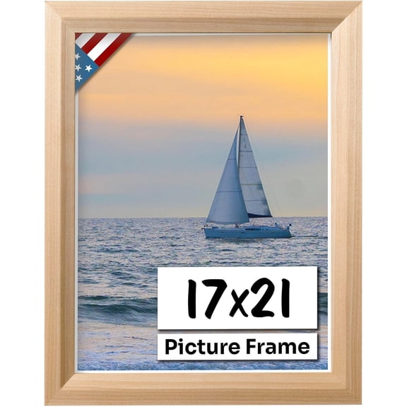 Unfinished Wood 17x21 Picture Frame Beveled .84" Inch Wide - Unfinished Wood Wall Handmade Solid Wood Frames with Preinstalled Hangers and UV Blocking Plexiglass 21x17 Frame