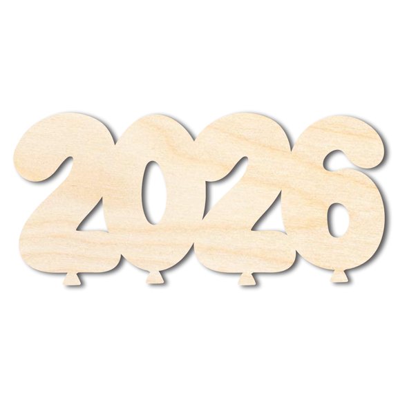 Unfinished Wood 2026 Balloons Shape | DIY Craft Cutout 3" / 1/8"