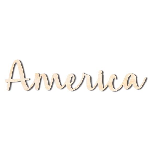Unfinished Wood America Script | DIY Craft Cutout 6" / 1/2"