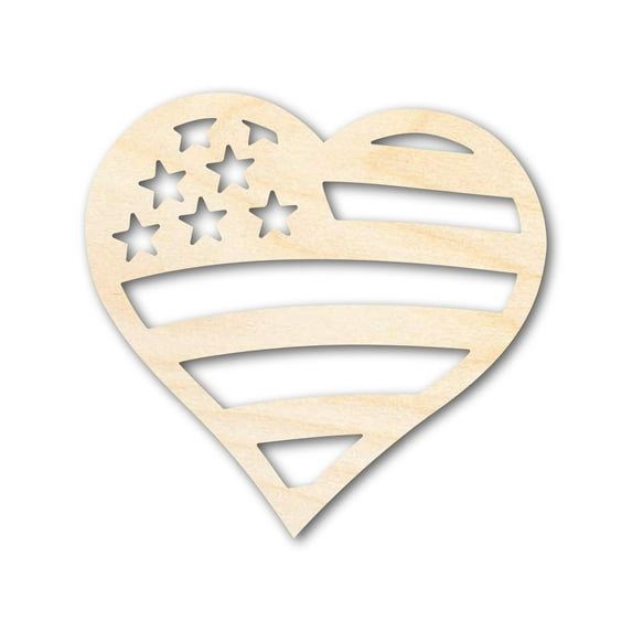 Unfinished Wood American Heart Flag Shape - USA Craft - up to 46" 18" / 1/2"