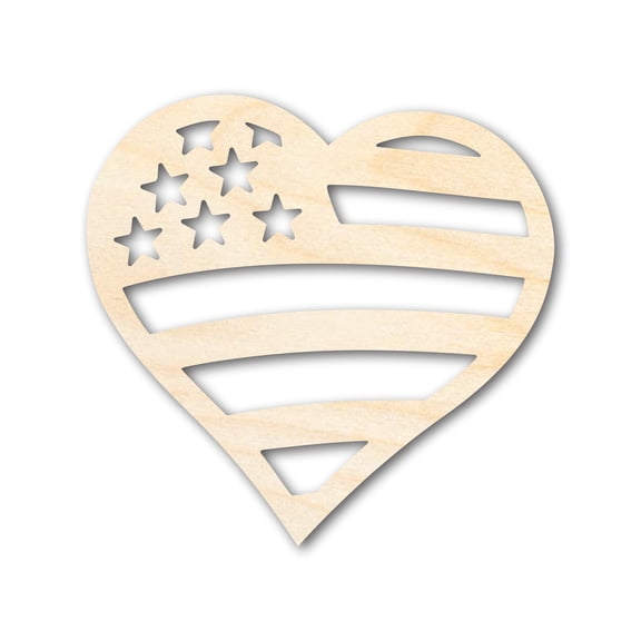 Unfinished Wood American Heart Flag Shape - USA Craft - up to 46" 8" / 1/8"