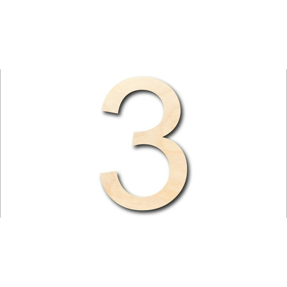 Unfinished Wood Arial Number 3 Shape - Craft - up to 46" DIY 12" / 3/4"