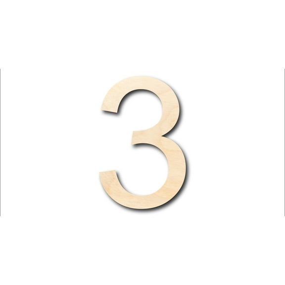 Unfinished Wood Arial Number 3 Shape - Craft - up to 46" DIY 3" / 1/4"